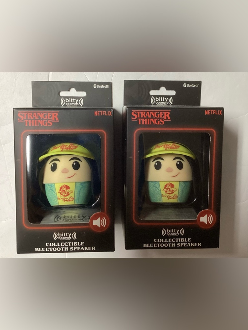 TWO/ Bitty Boomers Stranger Things Portable Bluetooth Speaker - pizza boy Argyle